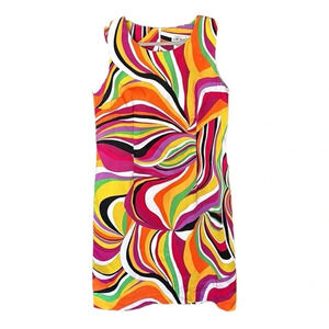 JW TRECI Vintage Psychedelic Swirl Artsy Colorful Dress Summer Cotton Size 10